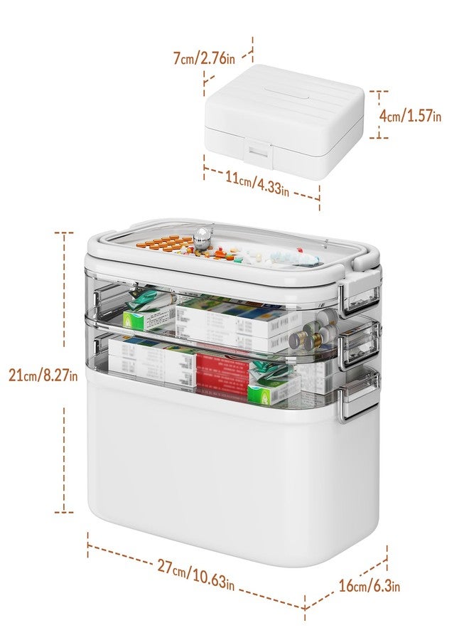 ان اي هوم صندوق تخزين الأدوية NiHome Home & Travel ذو 4 طبقات مع حافظة حبوب محمولة، وأقسام متينة قابلة للتعديل، وغطاء مقاوم للرطوبة، ومقابض آمنة لتنظيم الحبوب والفيتامينات والمكملات الغذائية (أبيض) - Image 3